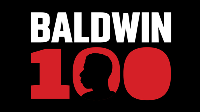 baldwin 100 logo graphic silouette of baldwin in numerals of 100